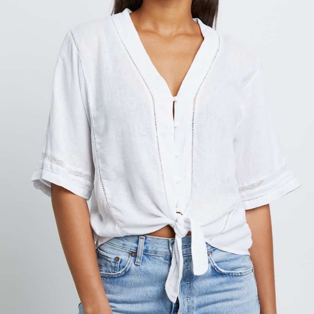 Rails Thea Linen Blend White Tie-Front Blouse Size Xl